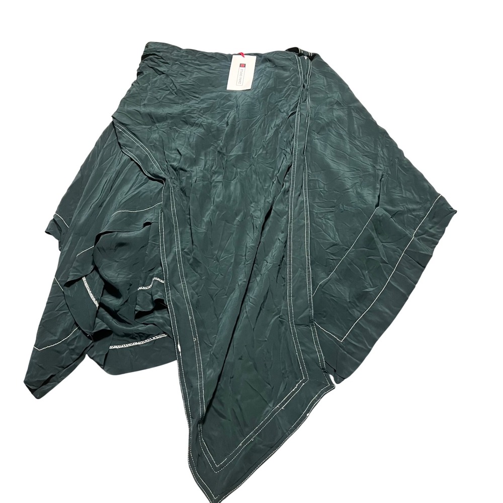 NWT Zara SRPLS Women M-L Adult Poncho Dark Green Contrast Stitch 5418/952/400